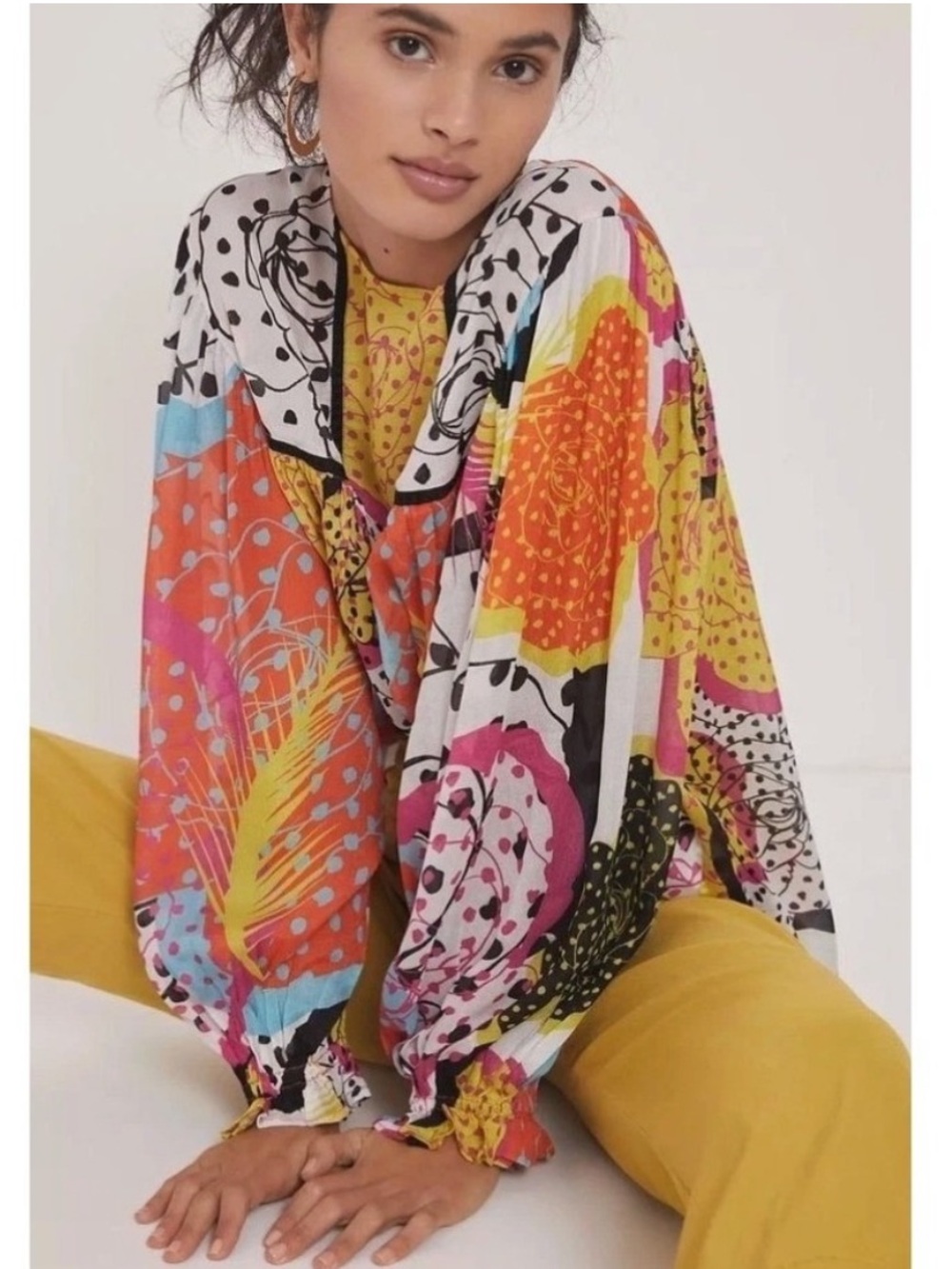 Anthropologie blank london miranda peasant blouse colorful womens L